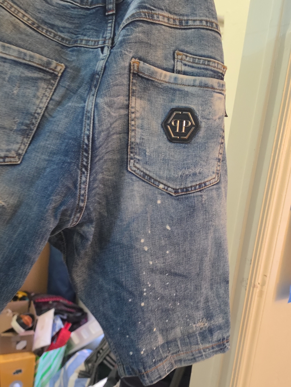 Philipp Plein Distressed Blue Denim Men's Jeans Shorts